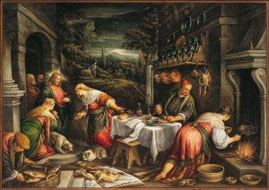 Bottega di Francesco Bassano (Bassano del Grappa, 1549-Venezia, 1592) Cristo in casa di Marta, Maria e Lazzaro 1576-1577 Olio su tela, cm 81 × 116 Firenze, Galleria Palatina 